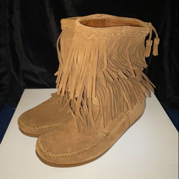 Tan Suede Fringe Boots - Picture 1 of 6